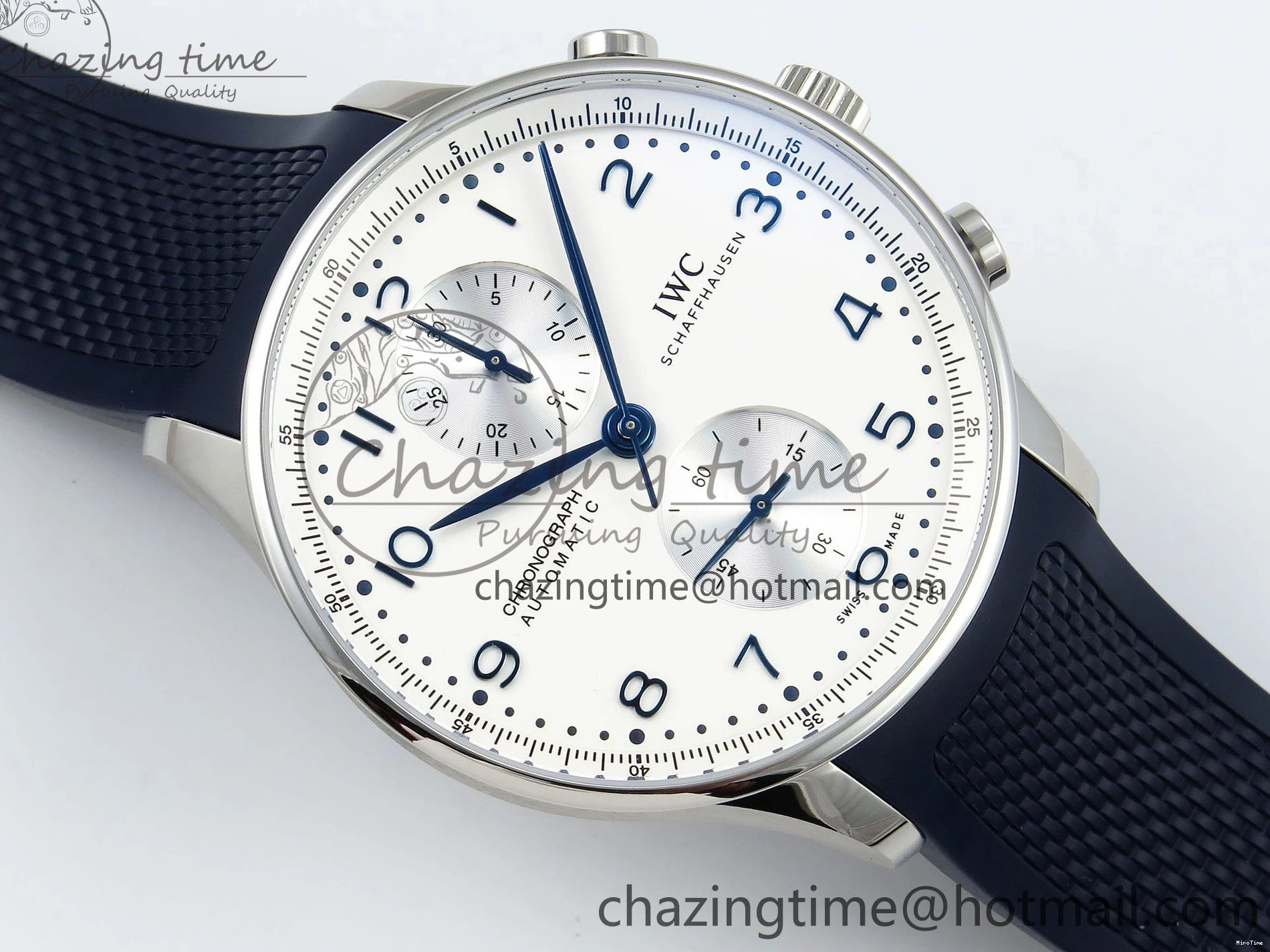 MIROTIME 0211 Casual Portuguese Chrono IW3716 Z+F 1:1 Best Edition White Dial on Blue Rubber Strap A 7016